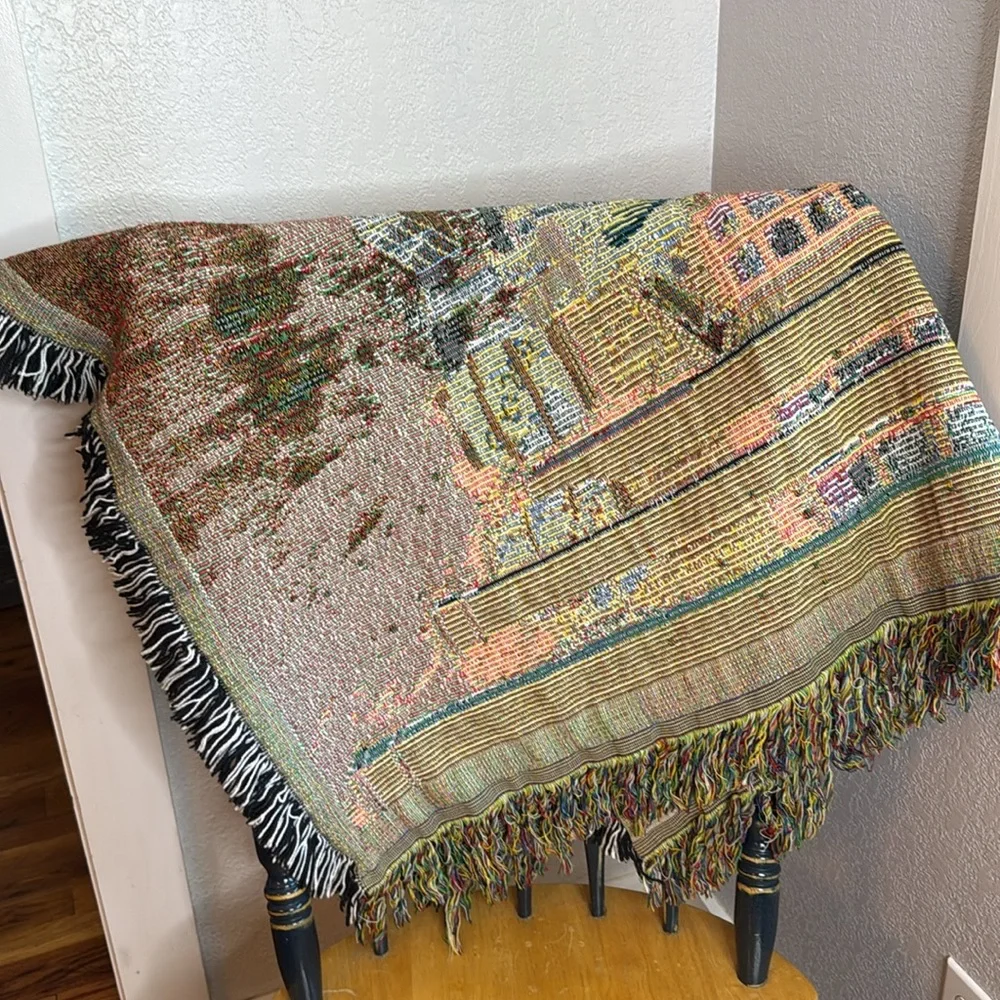 Vintage Northwest Company Winter Train Station Woven Tapestry Throw Blanket